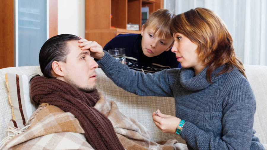 woman-son-caring-unwell-man